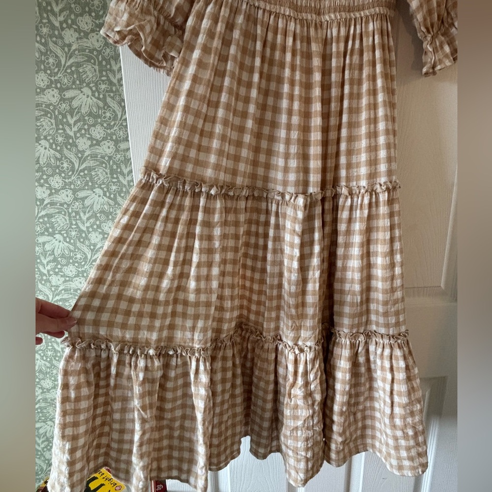 Ivy City Co Tan and White Ruffled Tiered Maxi Dress - Picture 5 of 6